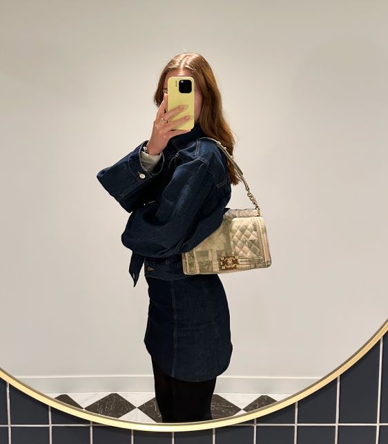 Green & Beige Painted Quilted Caviar Leather Cuba Medium Le Boy Bag