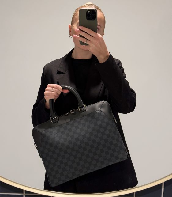 Damier Cobalt Coated Canvas & Navy Calfskin Leather Oliver Porte Documents