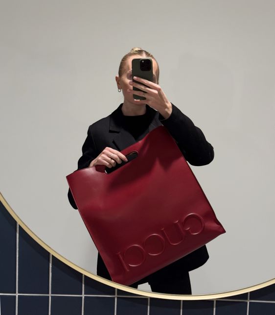 Red Embossed Smooth Calfskin Leather XL Tote