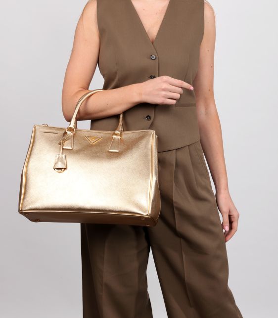 Platino Metallic Gold Saffiano Lux Leather Special Order Large Galleria Tote