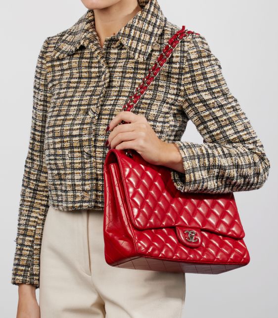 Red Quilted Lambskin Maxi Classic Single Flap Bag