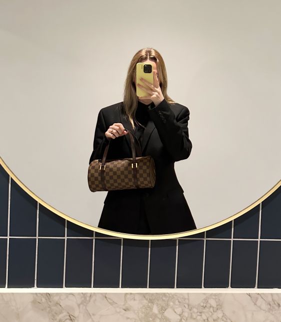 Damier Ebene Coated Canvas & Brown Calfskin Leather Vintage Papillon 26