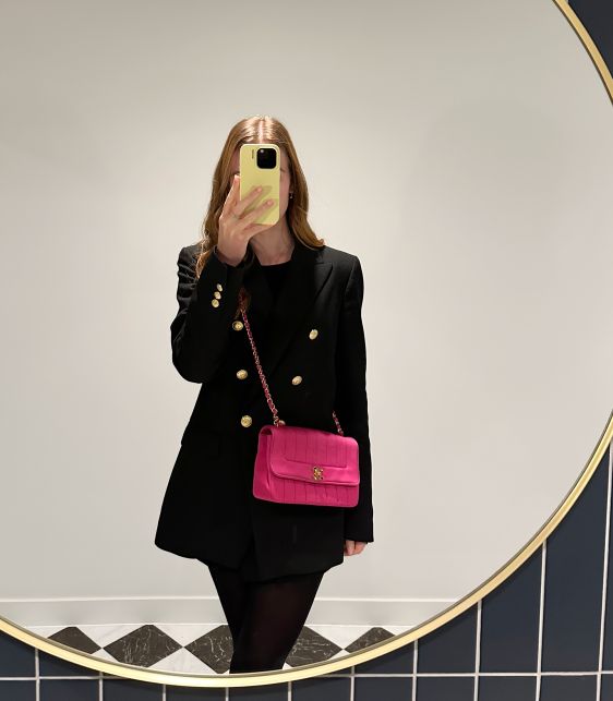 Fuchsia Vertical Quilted Velvet Small Diana Classic Single Flap