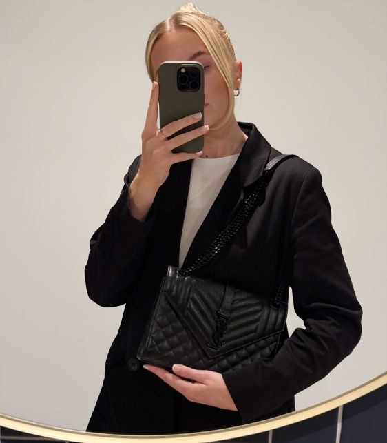 Black Quilted Grained Calfskin Leather So Black Medium Envelope Bag