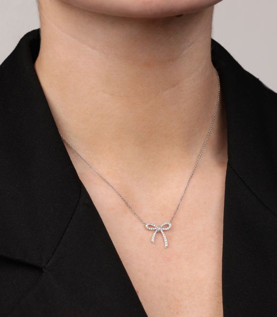 Diamond Platinum Bow Necklace