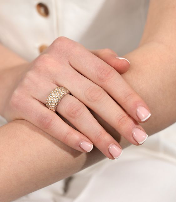 Pave Diamond 18ct Yellow Gold Bombe Style Ring