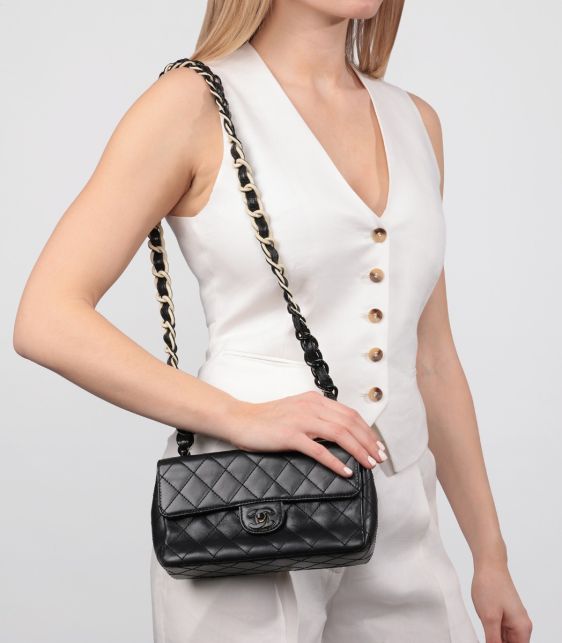 Black Quilted Lambskin Vintage Mini Classic Single Flap Bag