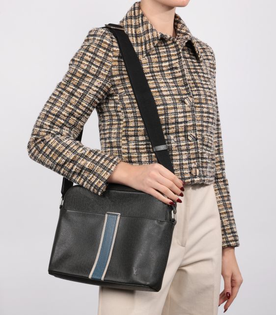 Ardoise Taiga Leather Stripe Anton Messenger