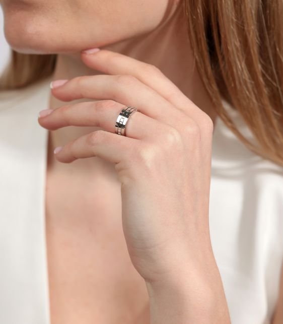 Diamond Accent 18ct White Gold Tank Française Ring