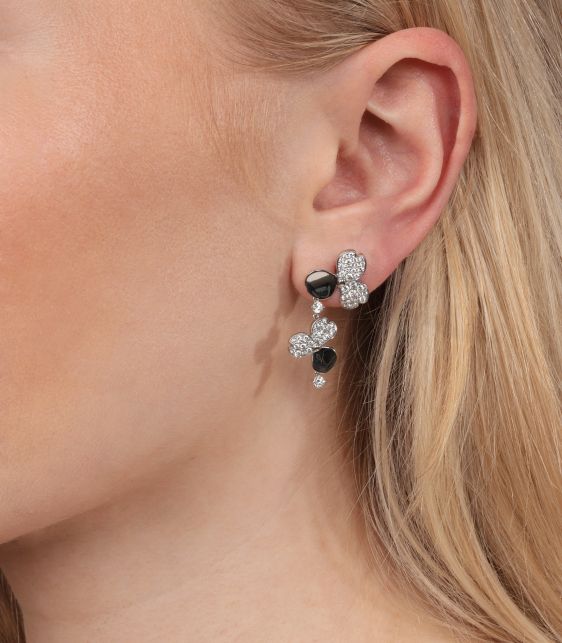 Pave Diamond Platinum Paper Flowers Drop Earrings