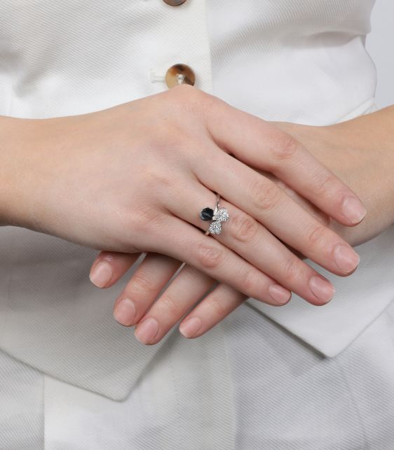 Pave Diamond Platinum Paper Flowers Ring
