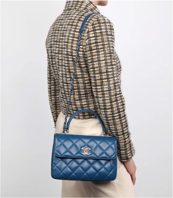 Blue Quilted Lambskin Leather Small Trendy CC Top Handle