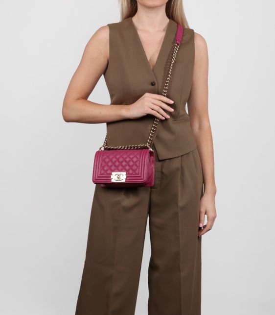 Fuchsia Quilted Shiny Caviar Leather Small Le Boy