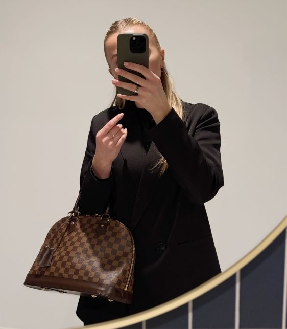 Damier Ebene Coated Canvas & Brown Calfskin Leather Alma PM