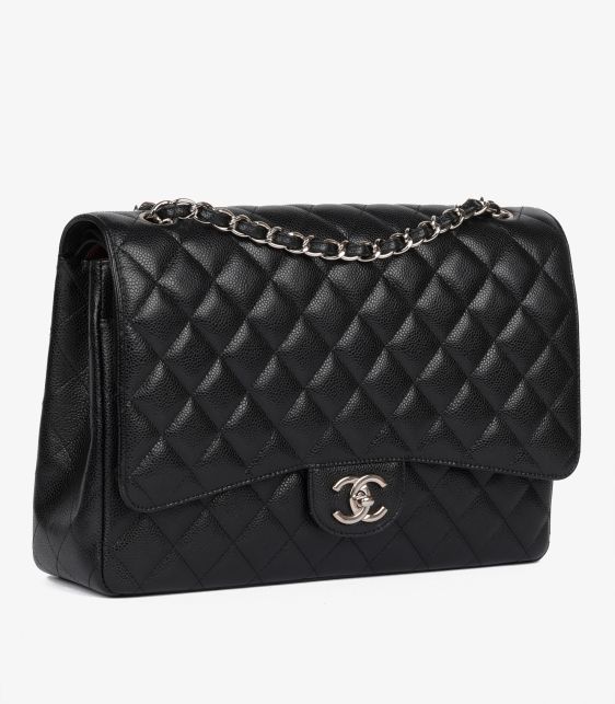 Black Quilted Caviar Leather Maxi Classic Double Flap Bag