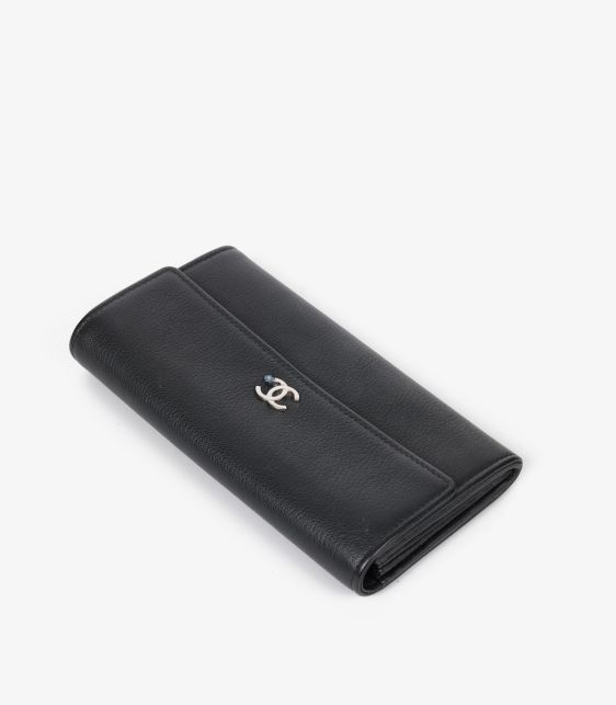 Navy Goatskin Leather La Pausa Classic Long Wallet