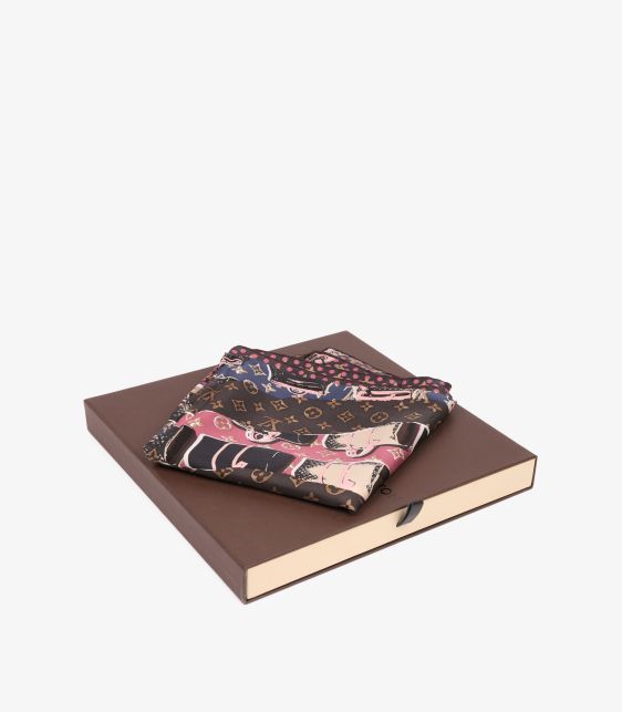 Pink, Navy & Brown Monogram Silk Wallpaper Scarf