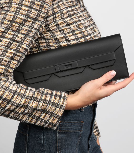 Black Swift Leather Shadow Birkin Cut Clutch