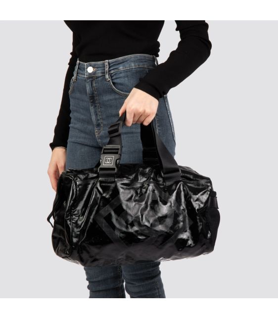 Black Vinyl & Mesh Sports Line Duffle Bag