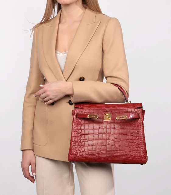 Rouge H Matte Mississippiensis Alligator Leather Kelly 32cm Retourne