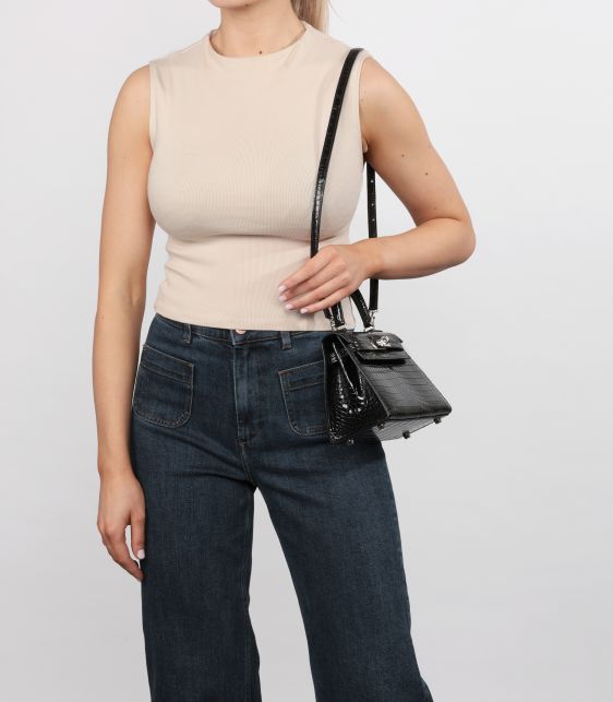 Black Shiny Porosus Crocodile Leather Vintage Kelly 20cm Sellier