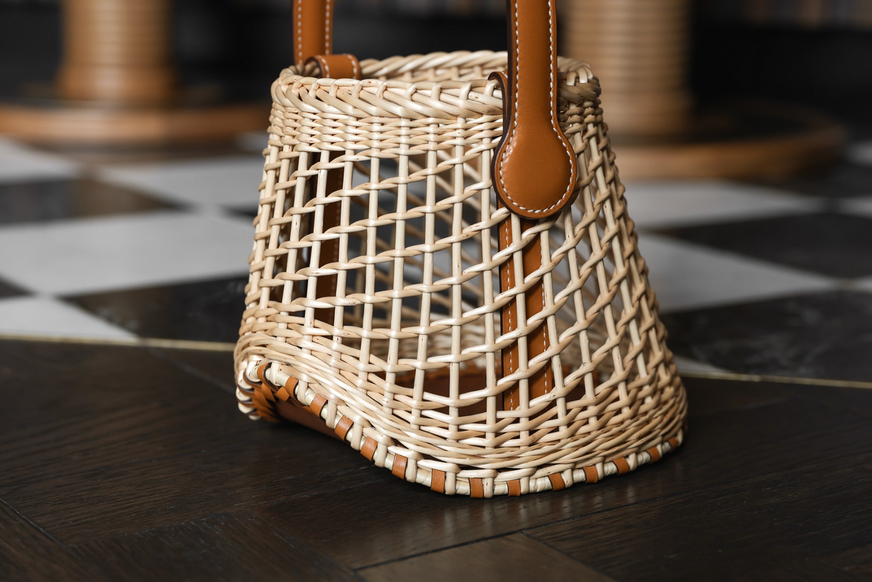Herm&egrave;s Natural, Fauve Veau Butler Calfskin & Woven Osier Wicker Sabot Picnic Basket Bag